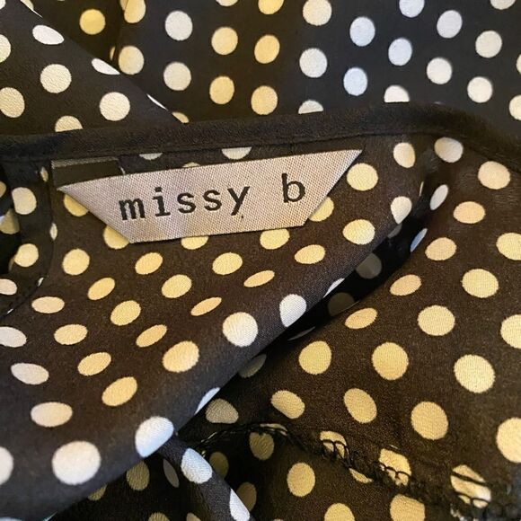 EUC Missy B Blouse with Open Back in Black with White Polka Dots - Picture 9 of 10
